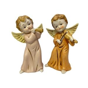 Homco Vintage Ceramic Angels with Instruments Set of 2